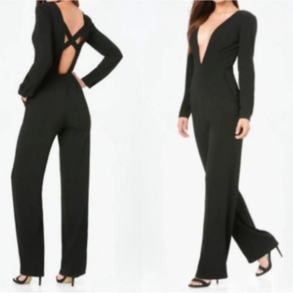 Bebe X Naven  Plunge Jumpsuit with Cross Back